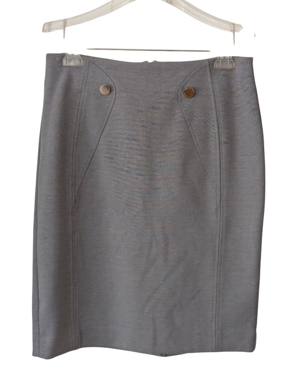 Adrienne Vittadini Heather Gray Tailored Pencil Skirt Silver Button Detail 10
